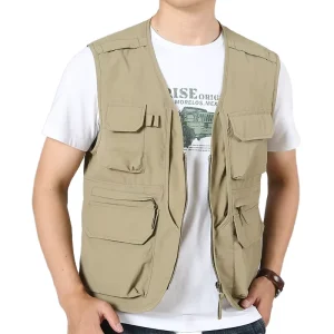Men’s Casual Workwear Vest Solid Color Multi-pocket Fishing Vest Loose Plus Size Outer Wear Vest For Men