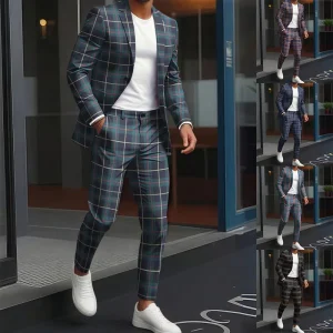 Men’s Checkered Casual Suit Set Cross border Men’s Slim Fit Spring and Autumn New Style