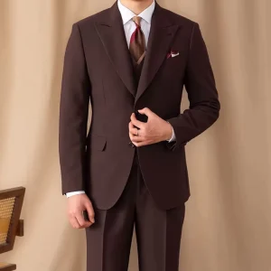 Men’s Chocolate Brown Polyester Blazer Tailored Slim Fit Formal Attire For Autumn Wedding Receptions Vintage Business Dinners