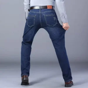 Men’s Classic Straight Denim Jeans Durable Elastic Mid Waist Formal Slim Fit Comfortable Breathable Summer Winter