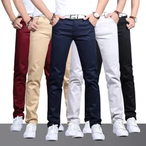 Men’s Classic Straight Leg Chino Pants Solid Color Business Formal Office Wear Spandex Cotton Anti static Anti Pilling