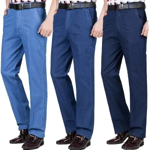 Men’s Classic Straight Leg Formal Jeans Comfortable Loose Fit Denim for Casual Daily & Business Wear All Seasons