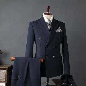 Men’s Classic XXL Blazer Vest Set 2 Piece Business Suits Double Breasted Closure Button Fly Pants Plus Size Breathable Style