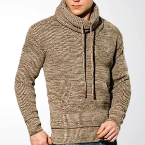 Men’s Clothing Autumn Winter Stacked Collar Solid Knit Sweater Casual Pullover Jacket Polyester Full Warmth Machine