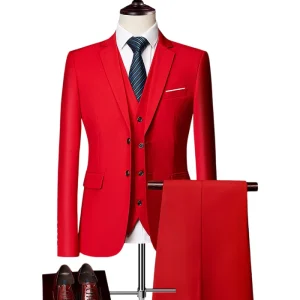 Men’s Clothing Set Solid Color V-Neck Jacket Blazer Classic Casual Formal Pants Coats
