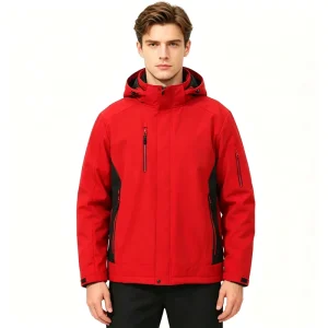 Men’s Coated Polyester Knitted Waterproof Windproof Winter Technical Jacket Red Four Sided Bullet Jacket