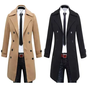 Men’s Coats Fleece Warm Double-breasted Slim Fit Comfortable Casual Mid Length Plus Size Coats