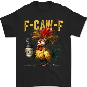 Men’s Coffee Rooster Humor Print Graphic T-Shirt High Street 180 Grams 100% Organic Cotton Eco-Friendly Black Casual Short