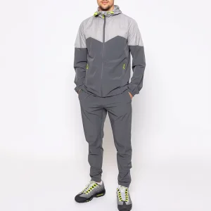 Men’s Color Block Hooded Windbreaker Tracksuit Breathable Lightweight Athletic Sportswear Set for Casual and Active Wear