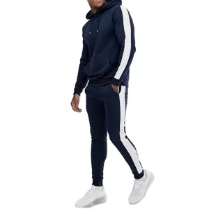 Men’s Color Block Winter Sports Tracksuit Full Zip Jacket Regular Fit Heavyweight Pants Athletic Jogger Set