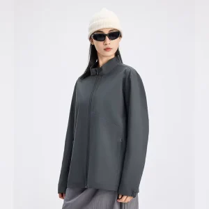 Men’s Comfortable Canvas Jacket All-Season Casual Work Outdoor Windproof Stand Collar Water-Resistant Soft Front Logo for Autumn