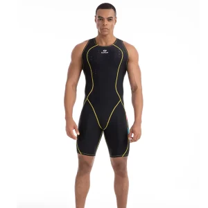 Men’s Comfortable High Elasticity One Piece Print Swimsuit Sleeveless Wetsuit for Summer Diving Rash Guards Fitness Swimwear