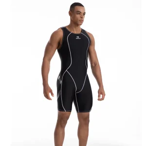 Men’s Comfortable High Elasticity One Piece Swimsuit Sleeveless Wetsuit with Summer Rash Guards for Diving Fitness Swimwear