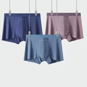 Men’s Comfortable Modal Negative Ion Massage Boxer Underwear Antibacterial Mid Rise Business Briefs Breathable and Traceless