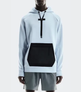 Men’s Comfortable Pullover Hoodie Solid Color Sweatshirt Front Zip Patch Mesh Pocket Woven Fabric XL Versatile for Autumn
