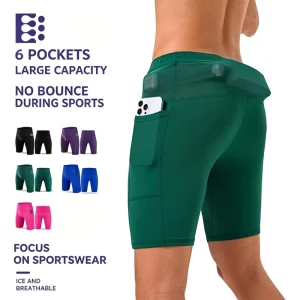Men’s Compression Half Tights Pockets Custom Logo Marathon Running Shorts Workout Fitness Tights Gym Leggings Active Bottoms