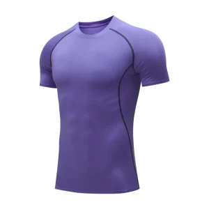 Men’s Compression T-shirt Quick-dry Dry Fit Knitted 100% Polyester Formal Slim Fit Short Sleeve Running Gym Sport Tops