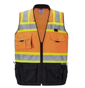 Men’s Construction Vest Ultra Cool Lime Mesh Back Hi Vis Vest ANSI 107 Type R Class 2 Large Padded Neck Safety Vest