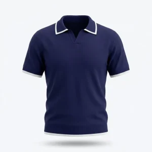 Men’s Contrast Color Striped Polo Shirt Vintage American Knit T Shirt Loose Fit Short Sleeve Knitted Tee Top