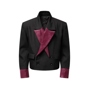 Men’s Contrast Stitching Burgundy Blazer Designer Formal Suit Jacket