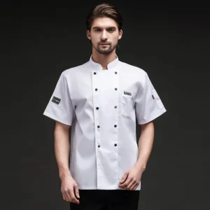 Men’s Cotton Breathable Back Mesh Short Sleeve Chef Uniform Hotel Restaurant Kitchen Workwear Long Sleeve Option