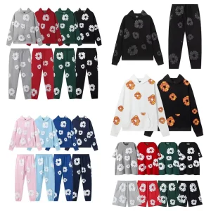 Men’s Cotton Fleece Lined Pullover Hoodie & Jogger Set 2 Piece Puff Print Kapok Flower Streetwear