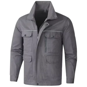 Men’s Cotton Grey Work Clothes Long Sleeve Auto Repair Welding Reflective Strip Spring Autumn Anti-Scalding Plus Size Workwear