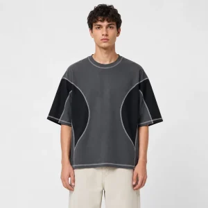 Men’s Cotton Heavyweight T shirt Custom Logo Printing Cutting and Splicing Street Wear Unisex