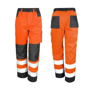 Men’s Cotton High Visibility Safety Working Pants with Multi Pockets Breathable Reflective Clothing for Workplace