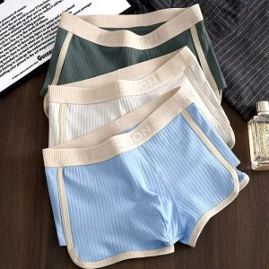 Men’s Cotton Knitted Underwear Comfortable and Breathable Mid Rise Boxer Briefs Solid Pattern Waist