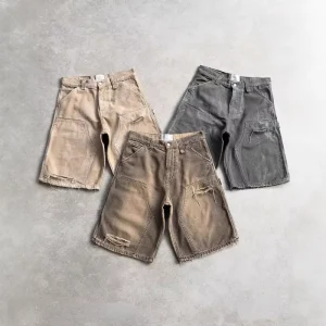 Men’s Cotton Summer Y2K Retro Hip Hop Punk Wash Denim Shorts Solid Pattern Ripped Loose Work Jorts
