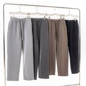 Men’s Cotton Sweatpants Mid Fleece Terry Embroidered Sun Faded Graphic Baggy Loose Wide Leg Straight Pants Flat Front
