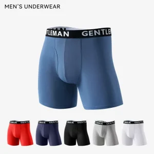 Men’s Cotton Underwear Breathable Grey Black Lightweight Long Leg Male Boxer Briefs