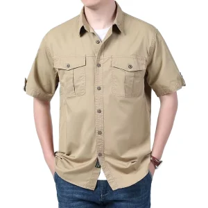 Men’s Cotton Work Shirt, Short Sleeve, Formal Casual
