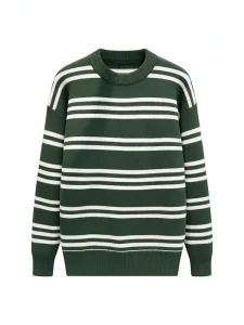 Men’s Crew Neck Striped Knit Pullover Relaxed Fit Soft Knitwear for Daily Fall Winter Warmth Casual Style Sweater