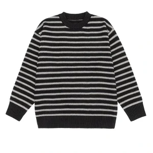 Mens Crew Neck Striped Knit Sweater Long Sleeve Relaxed Fit Winter Soft Pullover Casual Knitwear Office Daily Wear