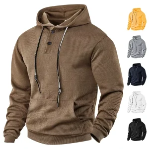Men’s Cross Border Trendy Long Sleeve Hooded Pullover Solid Color Sports Casual Fleece Anti Pilling Sweatshirt Loose Fit Spring