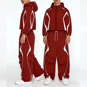Men’s Custom Breathable 2 Piece Pleated Nylon Sportswear UV Reflective Striped Winter Leisure Windbreaker Eco friendly Sporty