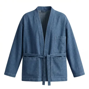 Men’s Custom Denim Jackets Japanese Retro Kimono Style Vintage Streetwear Button Detail Stonewashed Loose Fit Versatile Winter