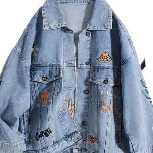 Men’s Custom Embroidered Casual Denim Jacket with Flower Polyester Lining
