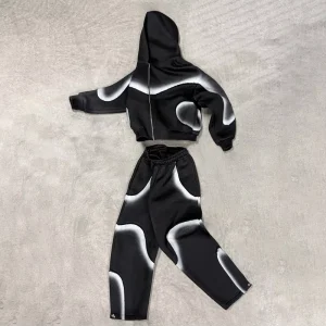 Men’s Custom Heavyweight Fleece Streetwear Cropped Flare Screen Printing Embroidery Solid Sweatpants Hoodie Winter