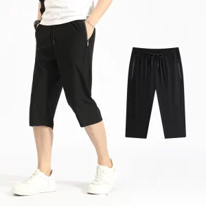Men’s Custom Logo Casual 3/4 Length Sweatpants Cool-silk Breathable Quick Dry Summer Below Knee Capri Pants