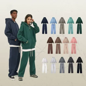 Men’s Custom Logo Cotton Hoodie Solid Color Fitness Jogging Sweatshirt and Sweatpants Set