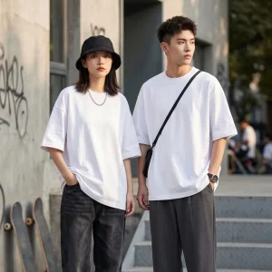 Men’s Custom Logo Solid Oversized Woven 280g 100% Cotton Casual T Shirt