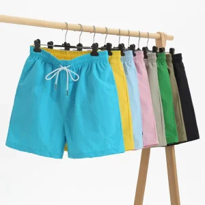 Men’s Custom Logo Swim Trunks Summer Casual Solid Color Beach Shorts Quick Dry Swimming Shorts