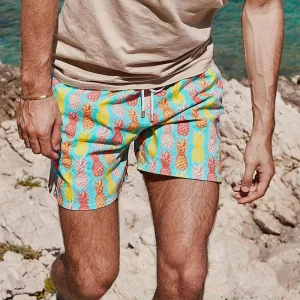 Men’s Custom Mid Waist Board Shorts Recycled Swim Trunks with Sublimation Print Casual Beach Swimwear