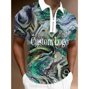 Men’s Custom logo Sublimation Print Slim Fit Short Sleeve Zipper POLO Shirt High Quality Style for Summer Plus Size