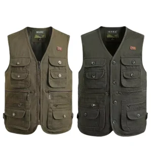 Men’s Customizable Poly Cotton Travel Hunting Multi Pocket Vest Summer OEM Outdoor Work Vest with 12 Pockets