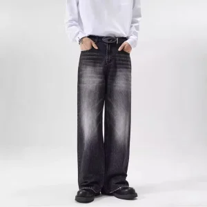 Mens Denim Jeans Direct-From-Manufacturer High Street Style Medium Wash Straight-Leg Relaxed Fit Casual Business Trousers