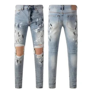Men’s Denim Jeans Ripped Vintage Slim Jeans Blue Distressed Denim Pants